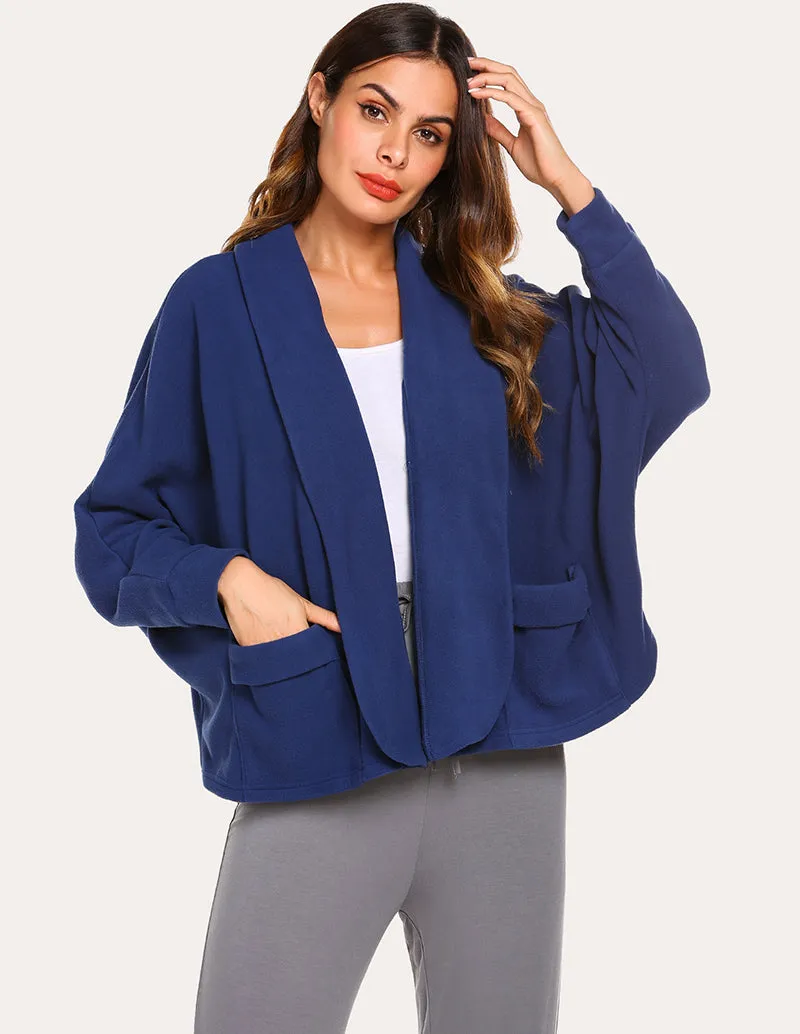 Ekouaer Fleece Lapel Collar Cardigan (US Only)