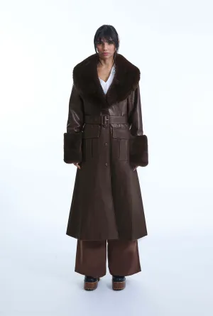 Faux Leather Brown Coat