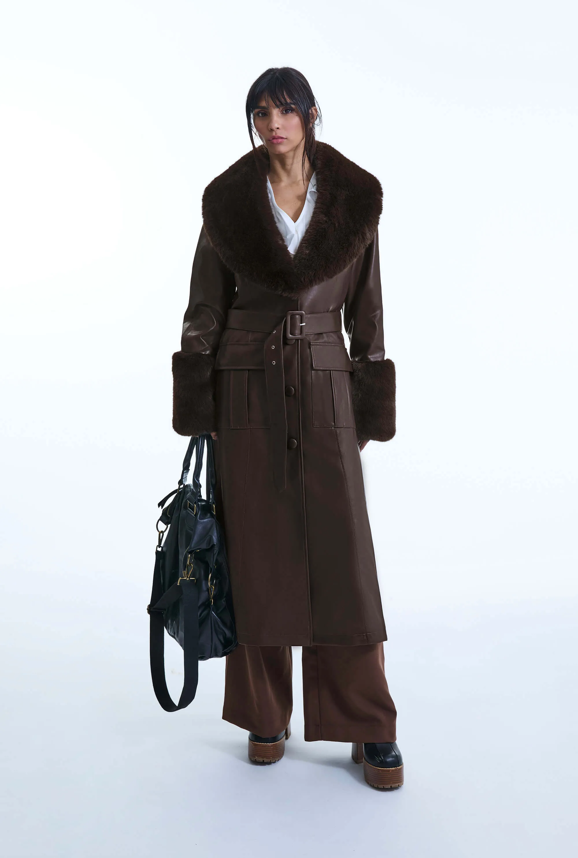 Faux Leather Brown Coat