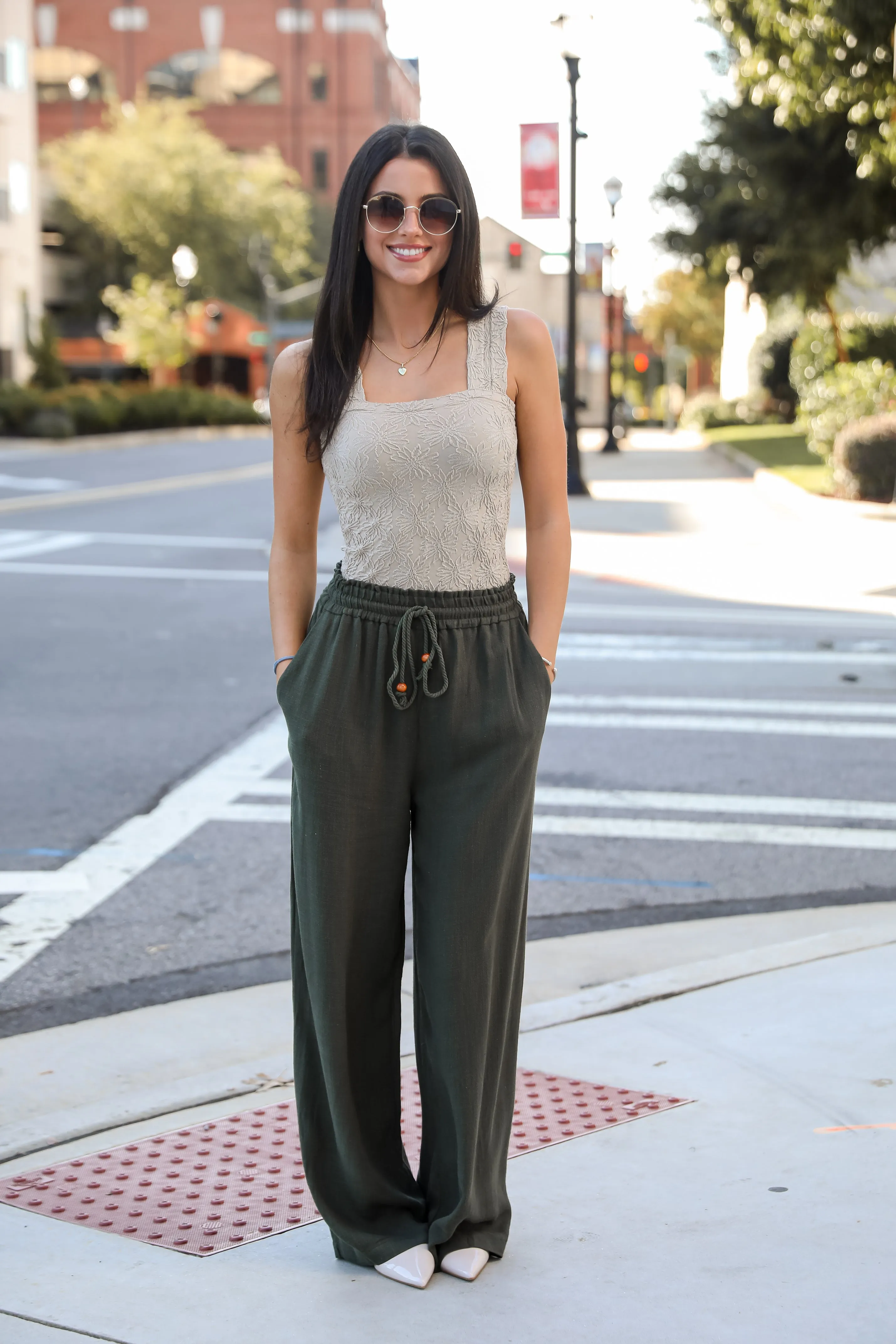 FINAL SALE - Distinctive Charm Olive Linen Pants