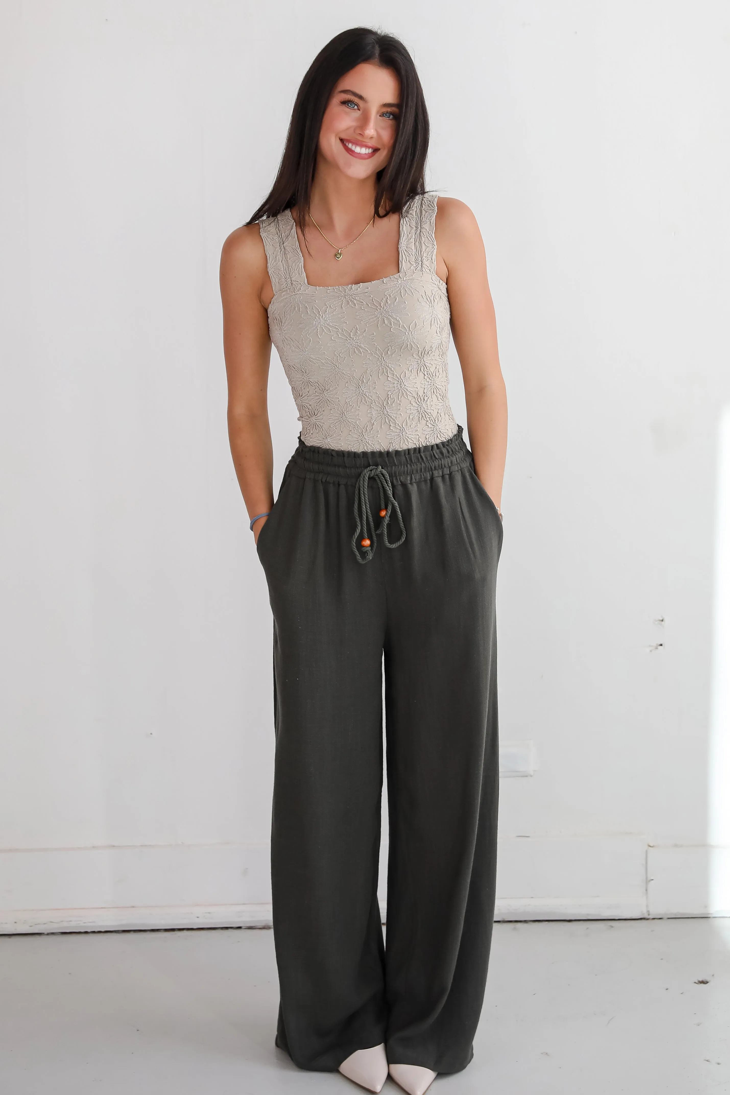 FINAL SALE - Distinctive Charm Olive Linen Pants