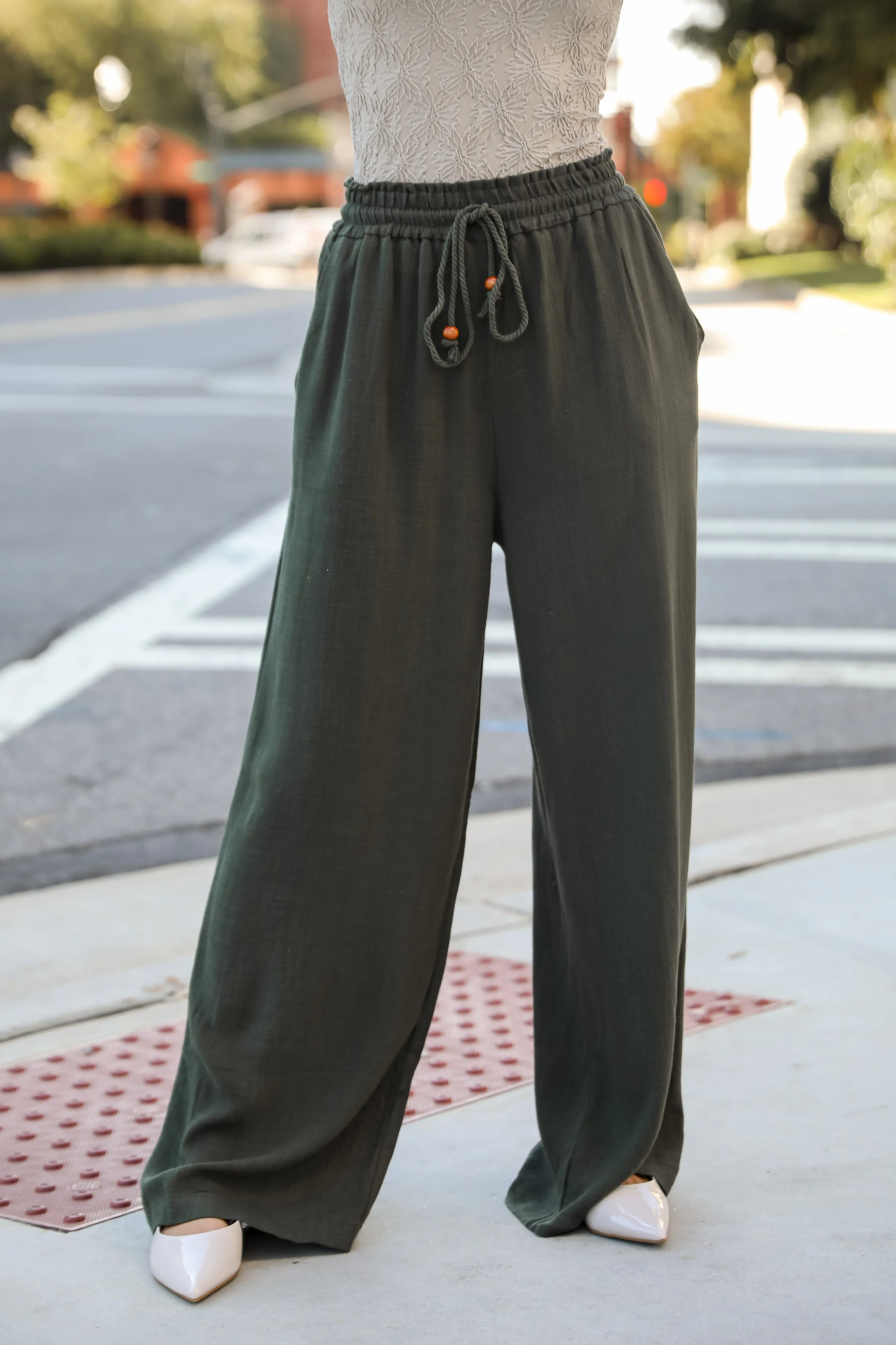 FINAL SALE - Distinctive Charm Olive Linen Pants