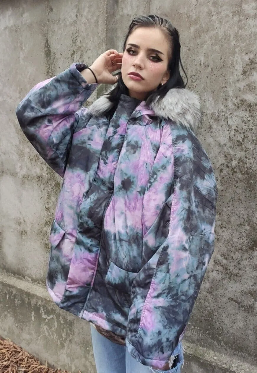 Gradient space print parka tie-dye print bomber coat purple