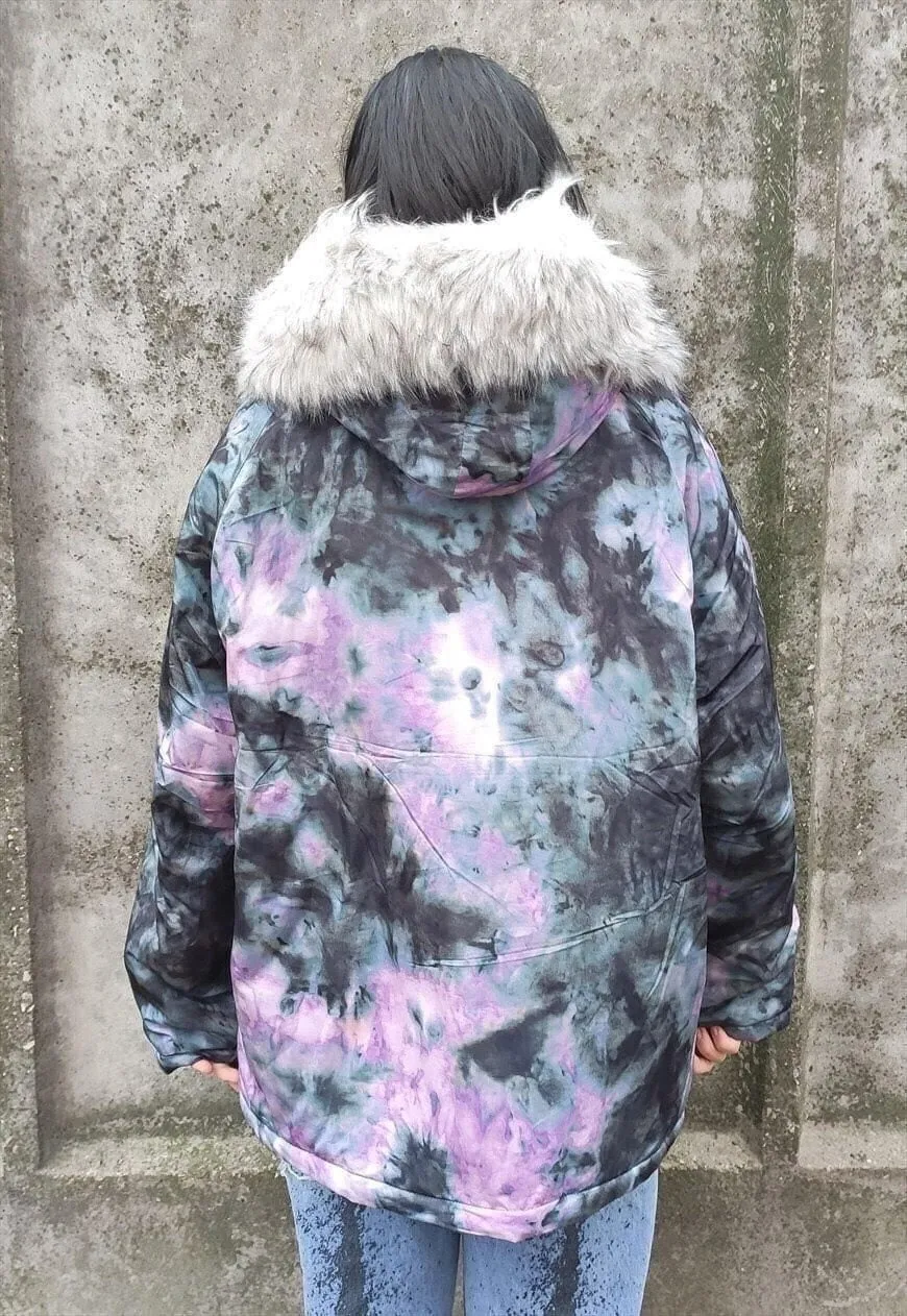 Gradient space print parka tie-dye print bomber coat purple