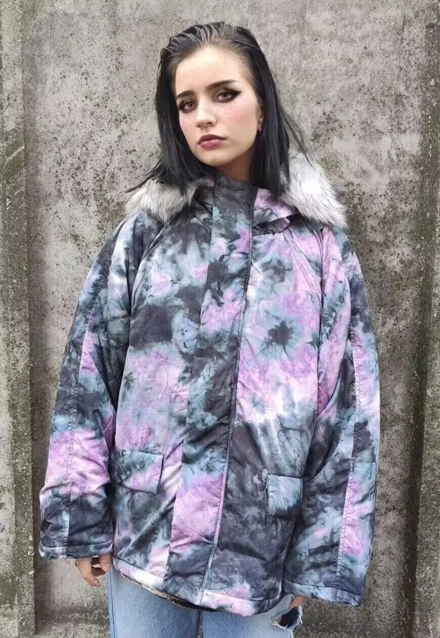 Gradient space print parka tie-dye print bomber coat purple