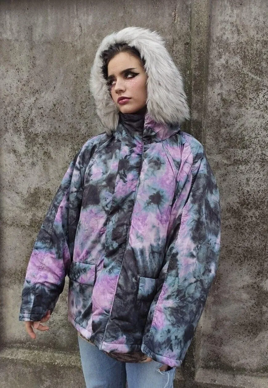 Gradient space print parka tie-dye print bomber coat purple