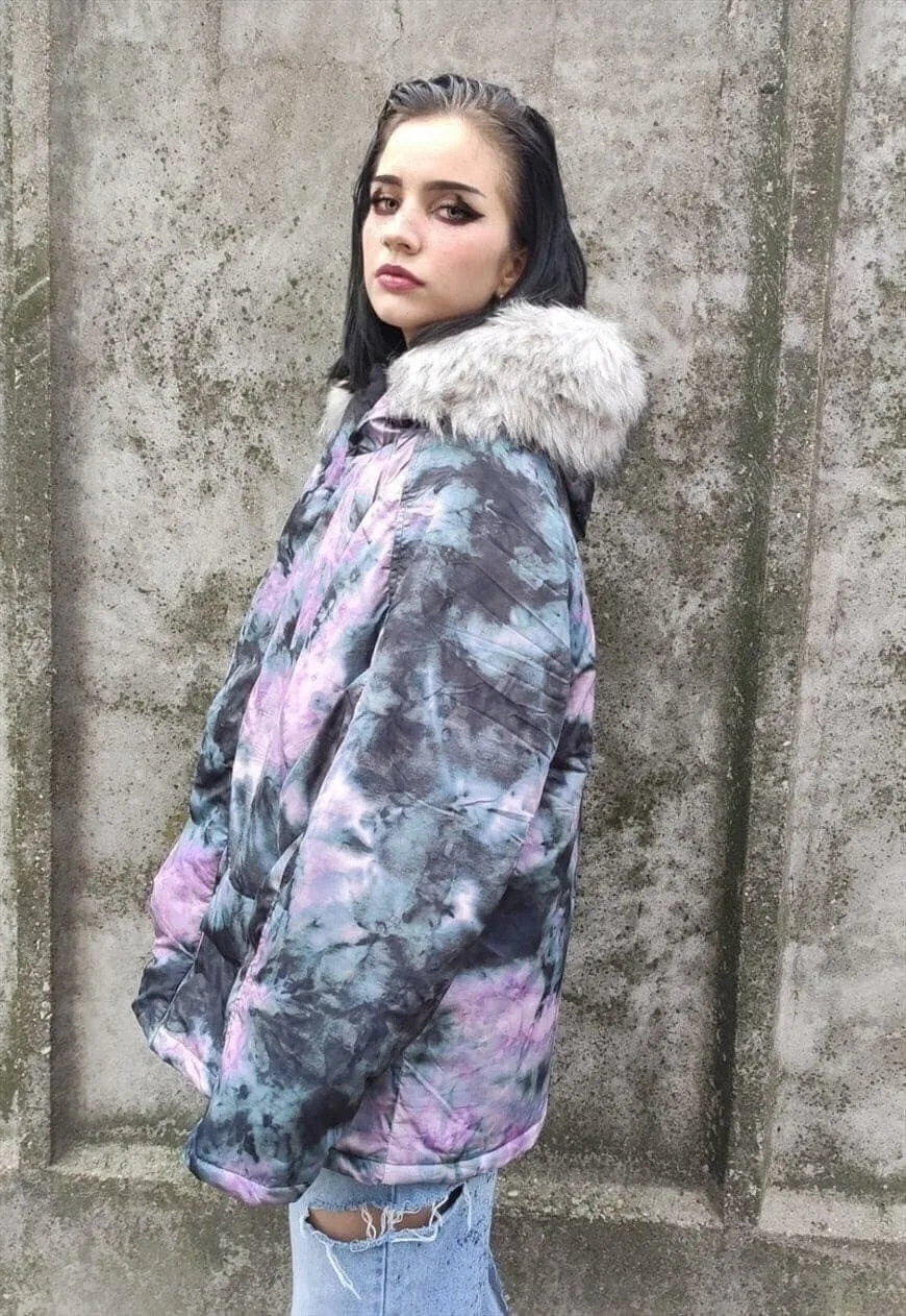 Gradient space print parka tie-dye print bomber coat purple