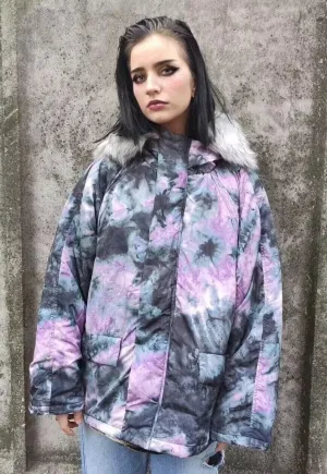 Gradient space print parka tie-dye print bomber coat purple