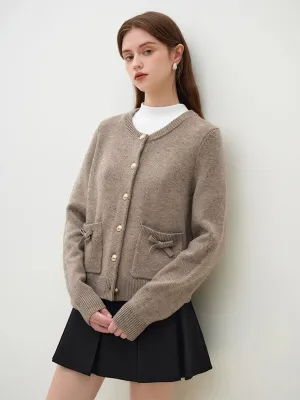 Handmade Bow Knit Full Sleeve Casual Loose Office Lady Cardigan