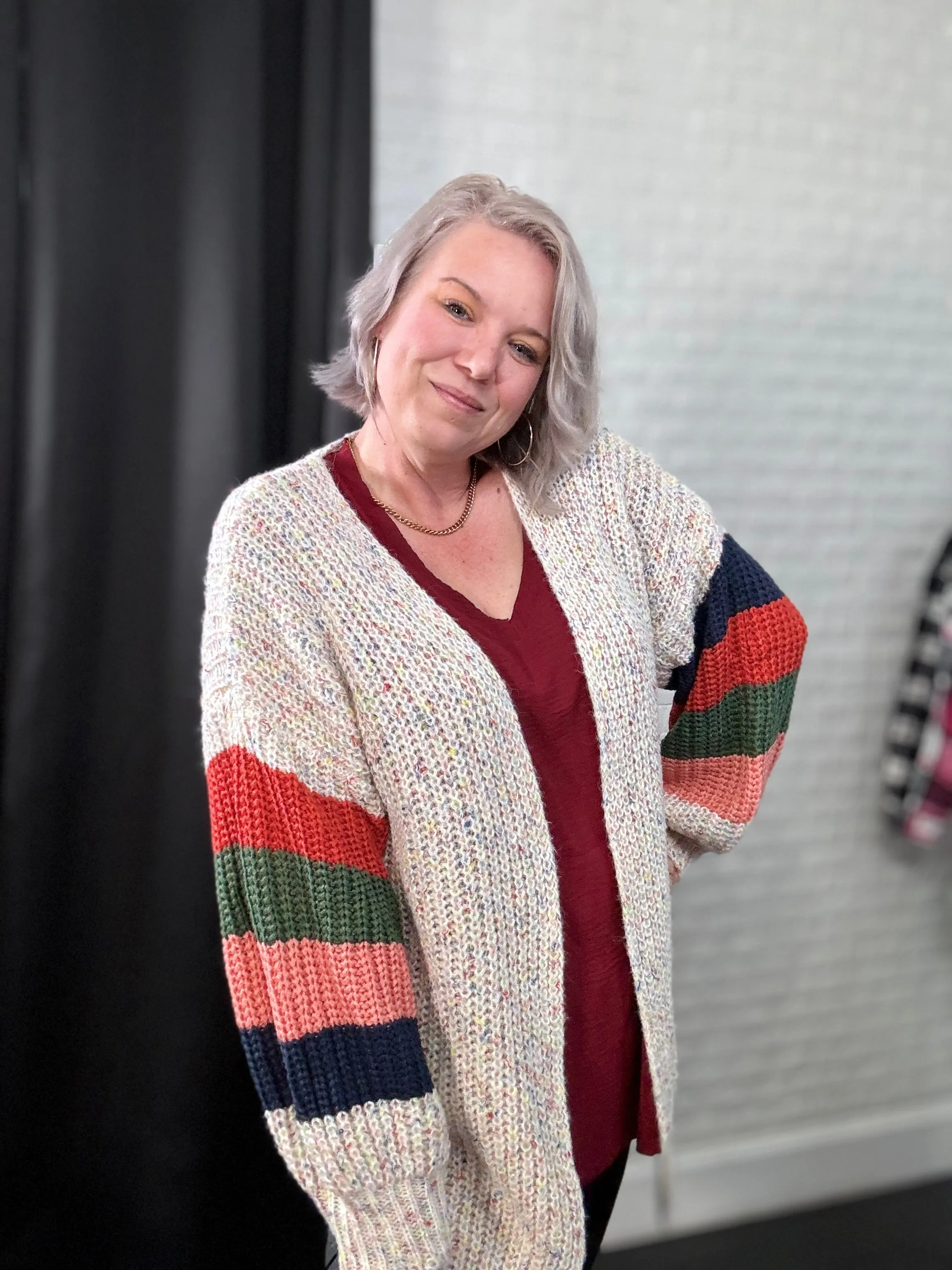 Haptics Multi Color Oversized Sweater Open Cardigan