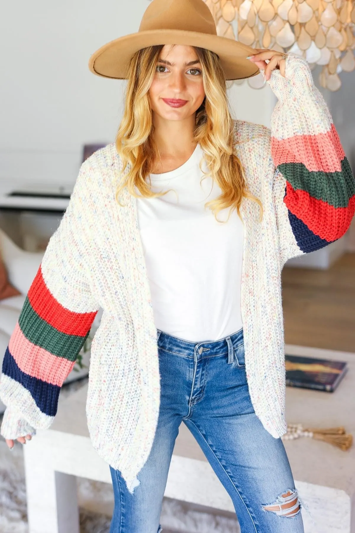 Haptics Multi Color Oversized Sweater Open Cardigan