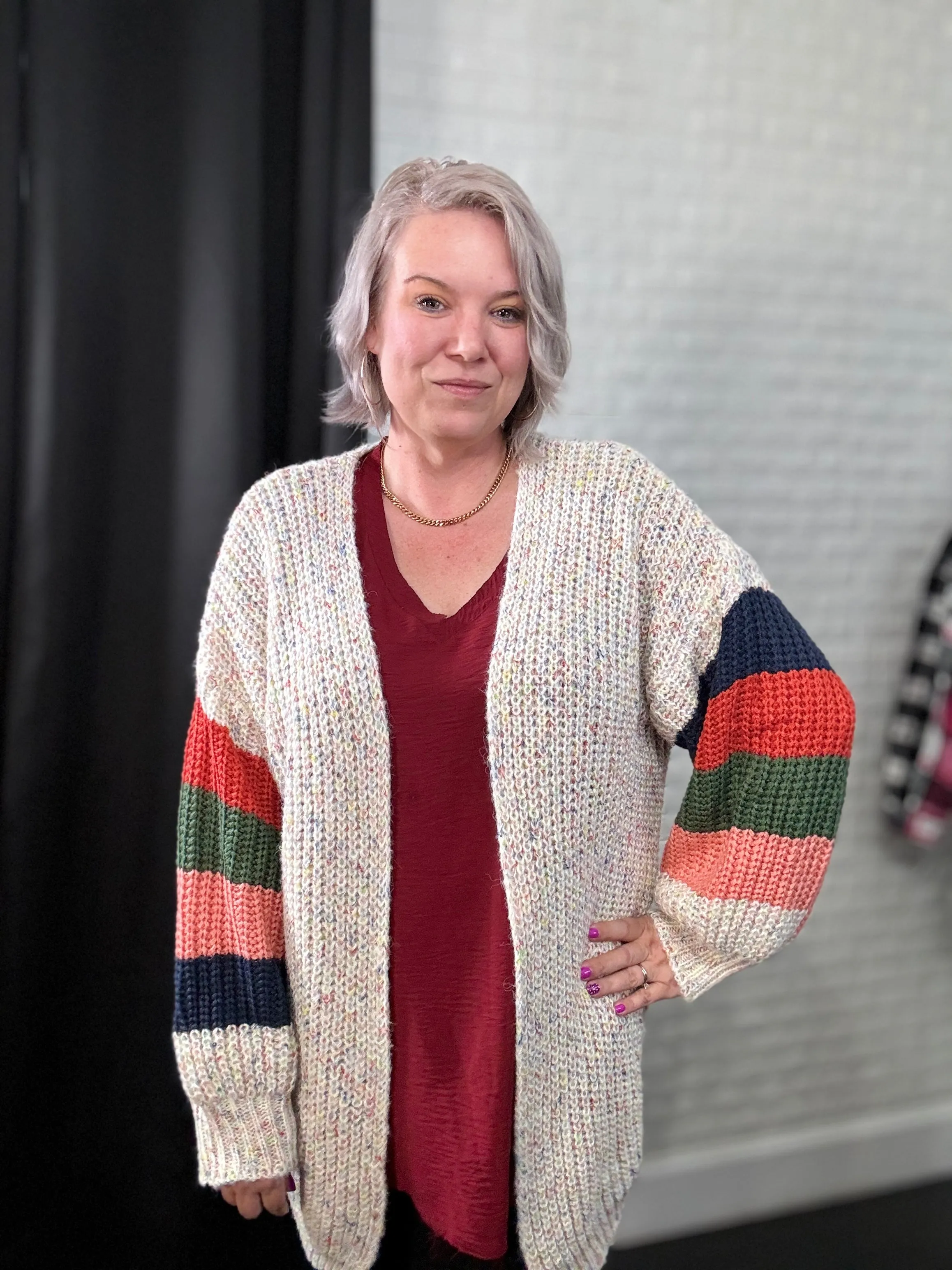 Haptics Multi Color Oversized Sweater Open Cardigan