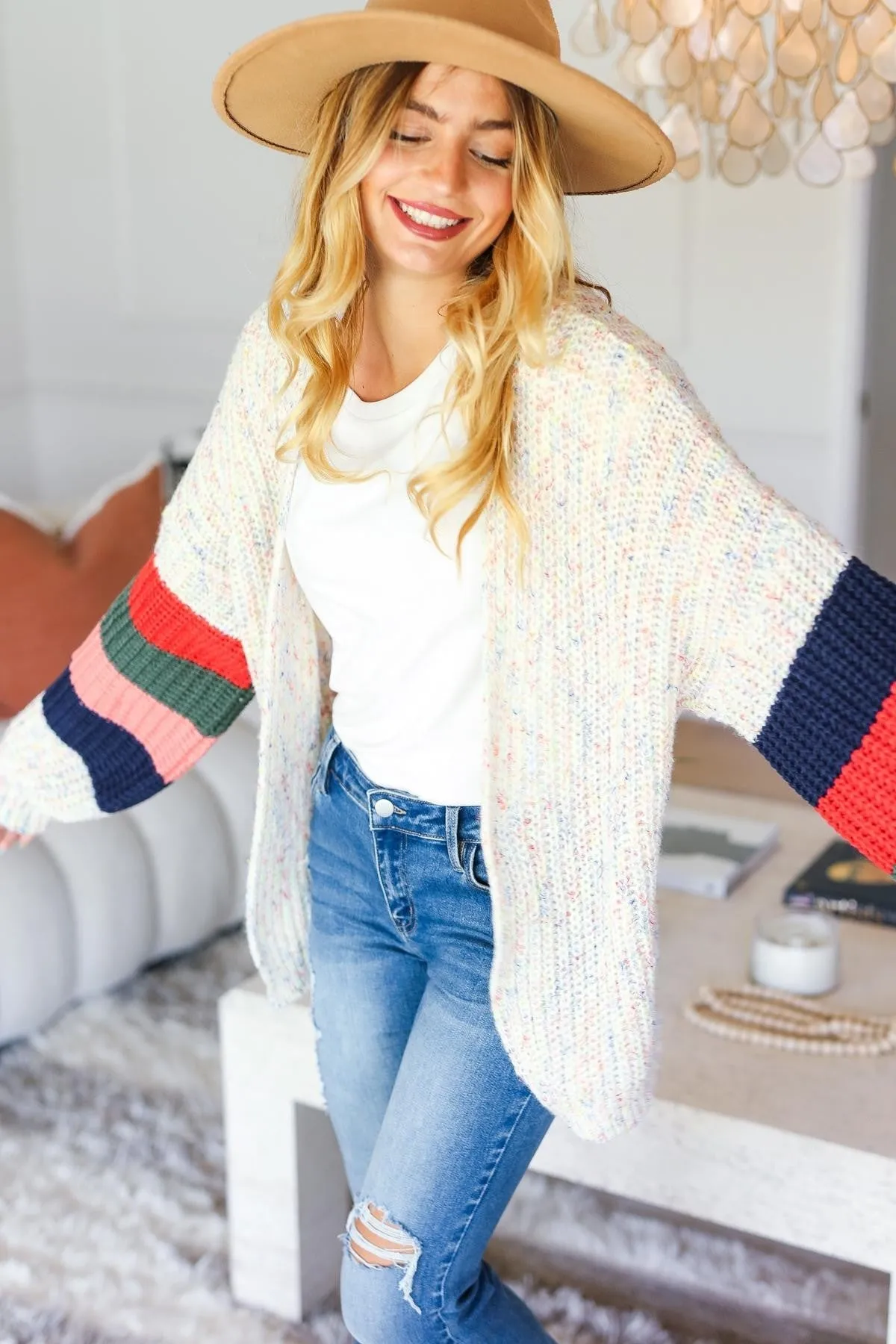 Haptics Multi Color Oversized Sweater Open Cardigan