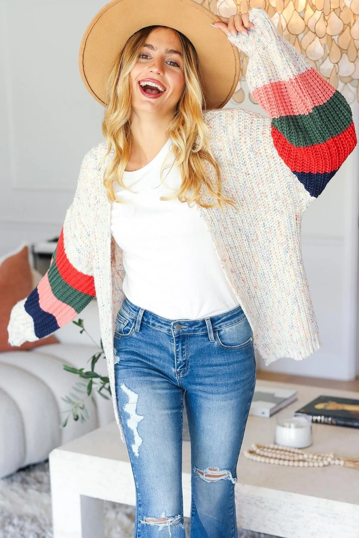 Haptics Multi Color Oversized Sweater Open Cardigan