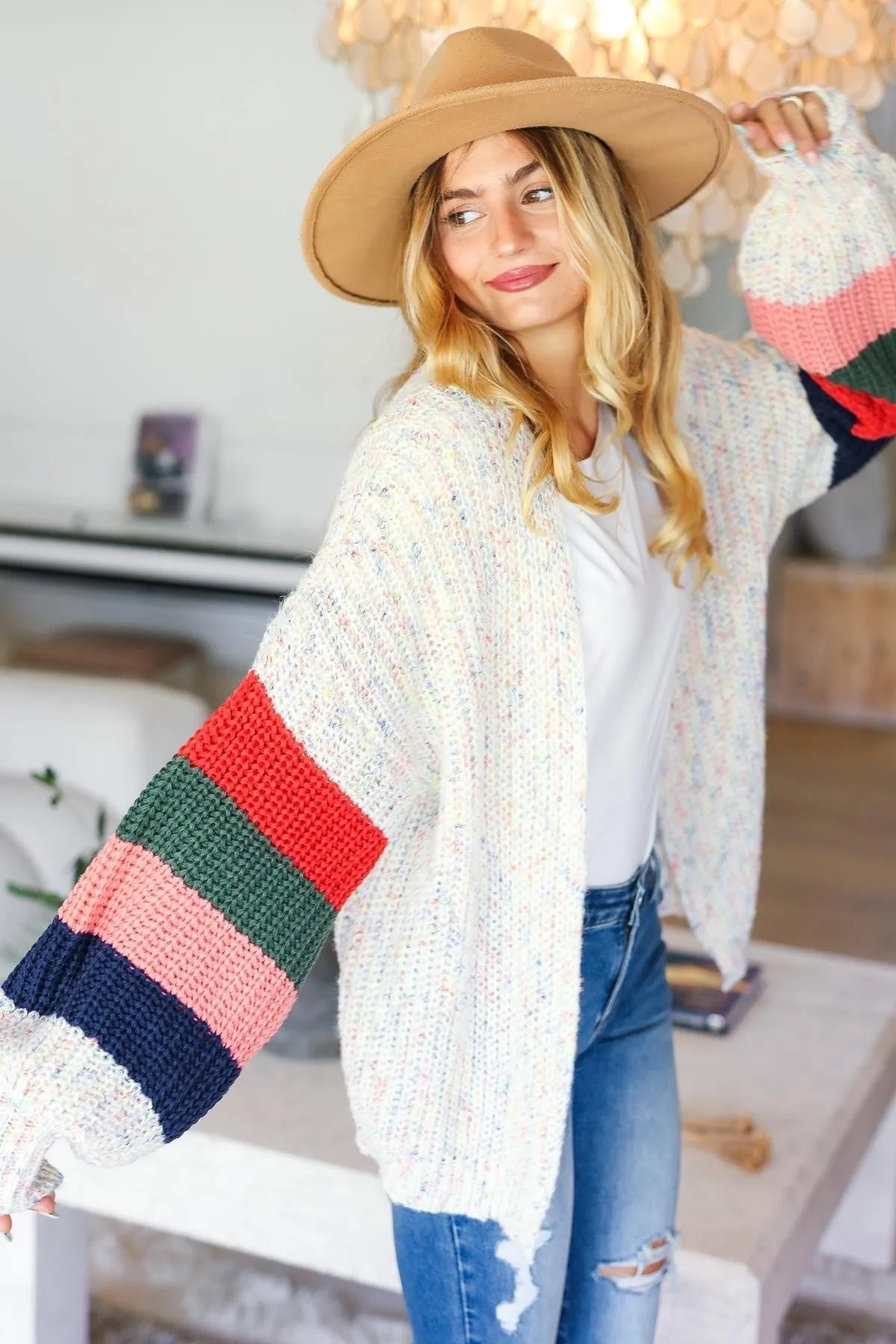 Haptics Multi Color Oversized Sweater Open Cardigan