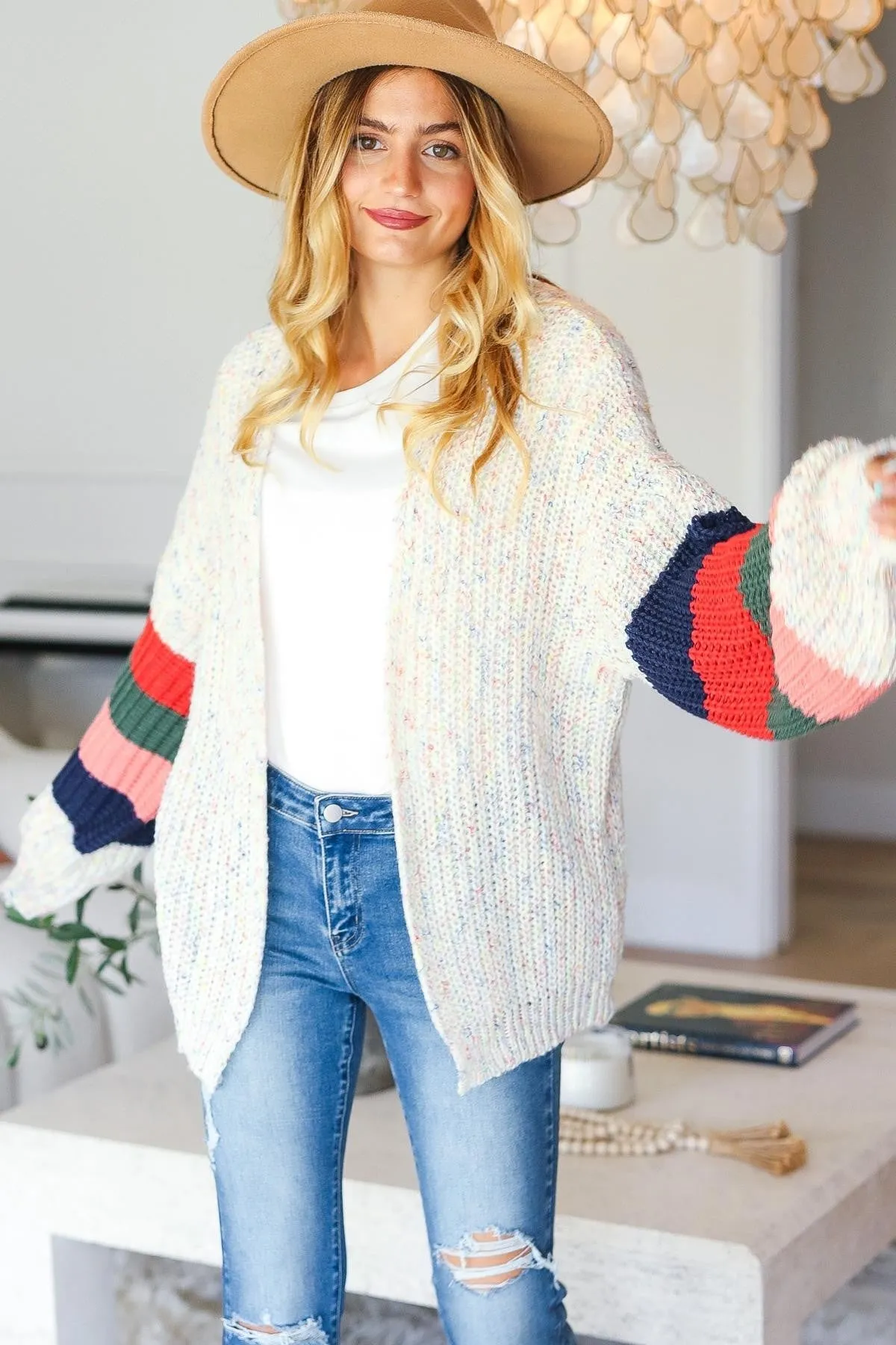 Haptics Multi Color Oversized Sweater Open Cardigan