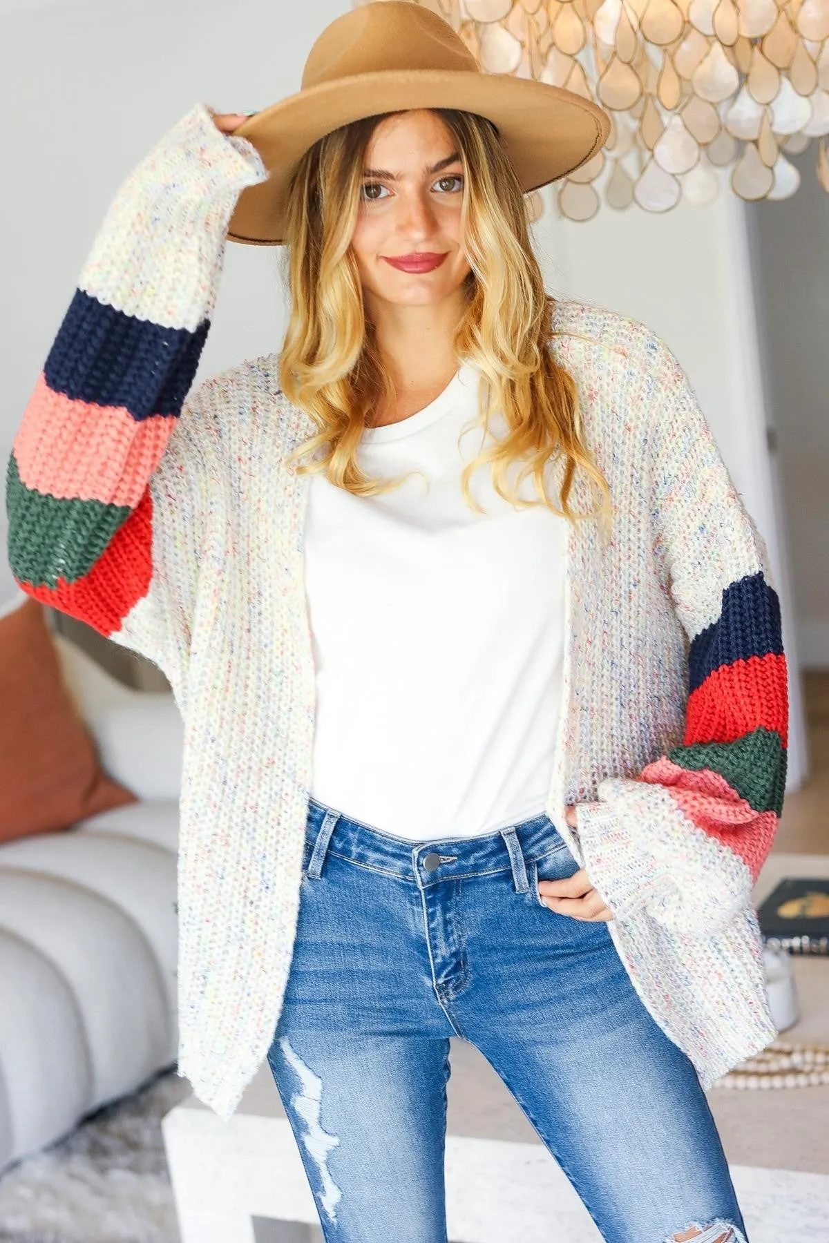 Haptics Multi Color Oversized Sweater Open Cardigan