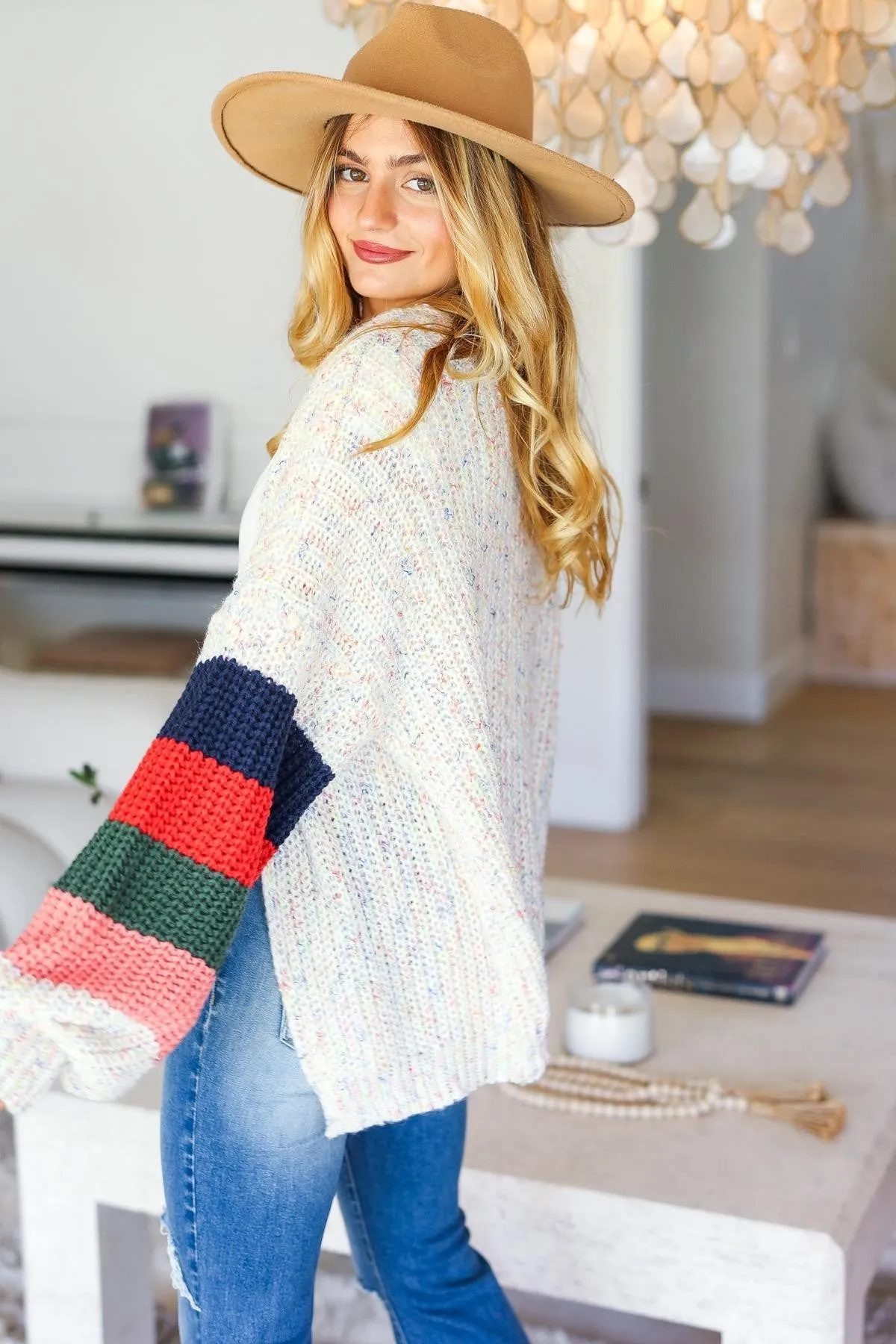 Haptics Multi Color Oversized Sweater Open Cardigan