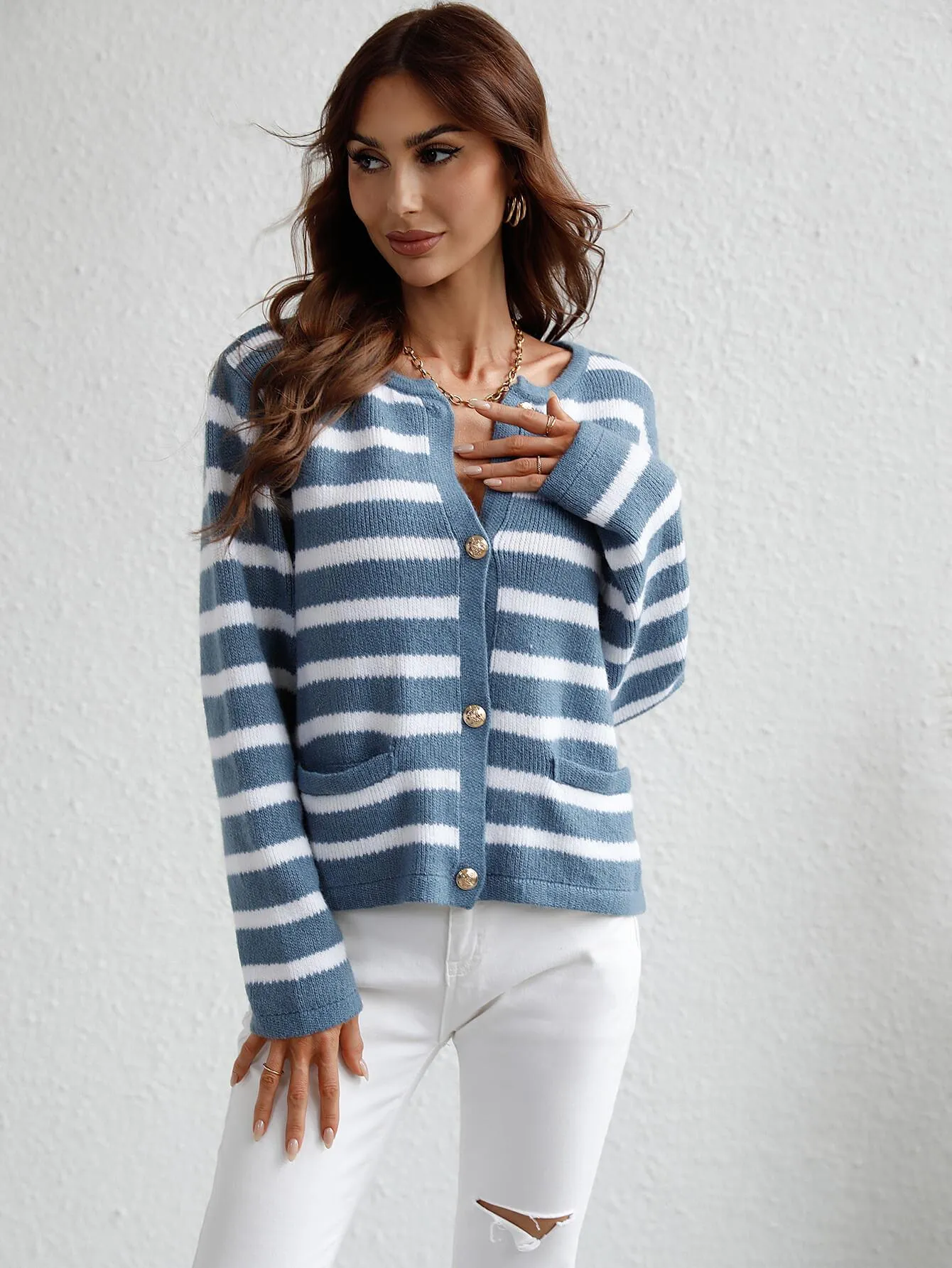 Hazel Blues® |  Striped Button Front Cardigan