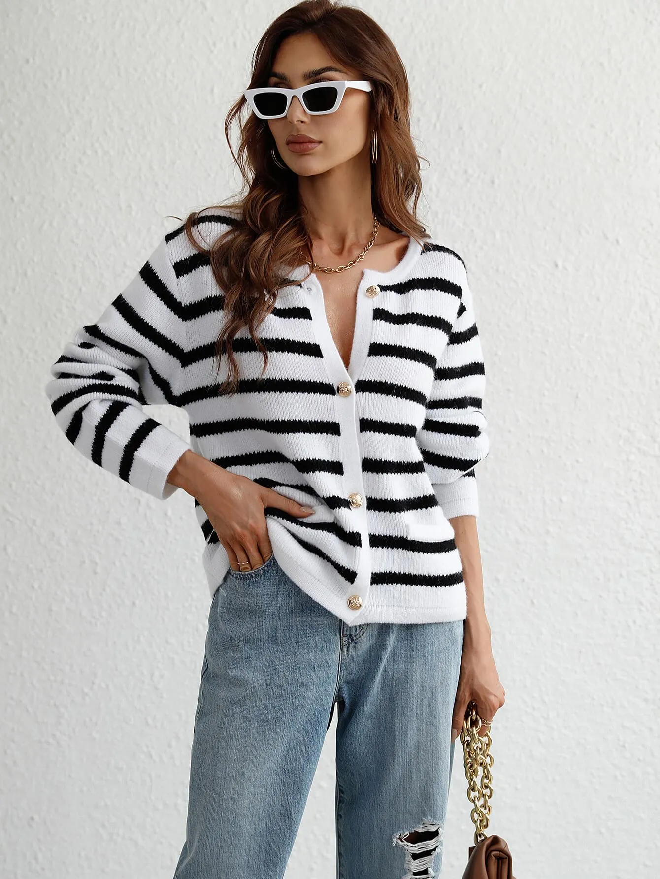 Hazel Blues® |  Striped Button Front Cardigan