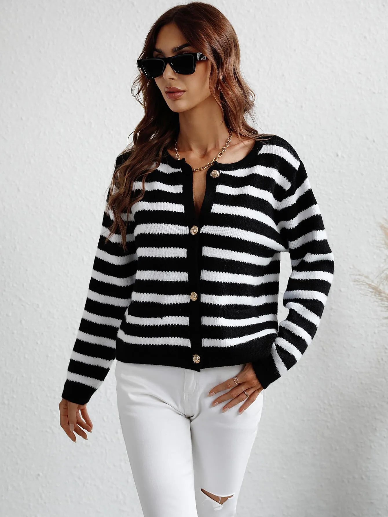 Hazel Blues® |  Striped Button Front Cardigan