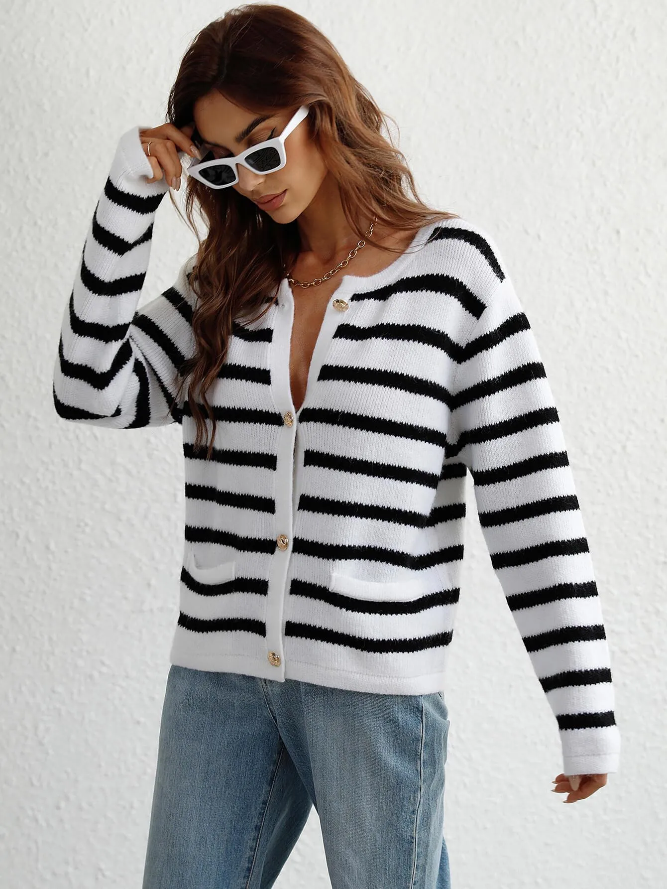 Hazel Blues® |  Striped Button Front Cardigan