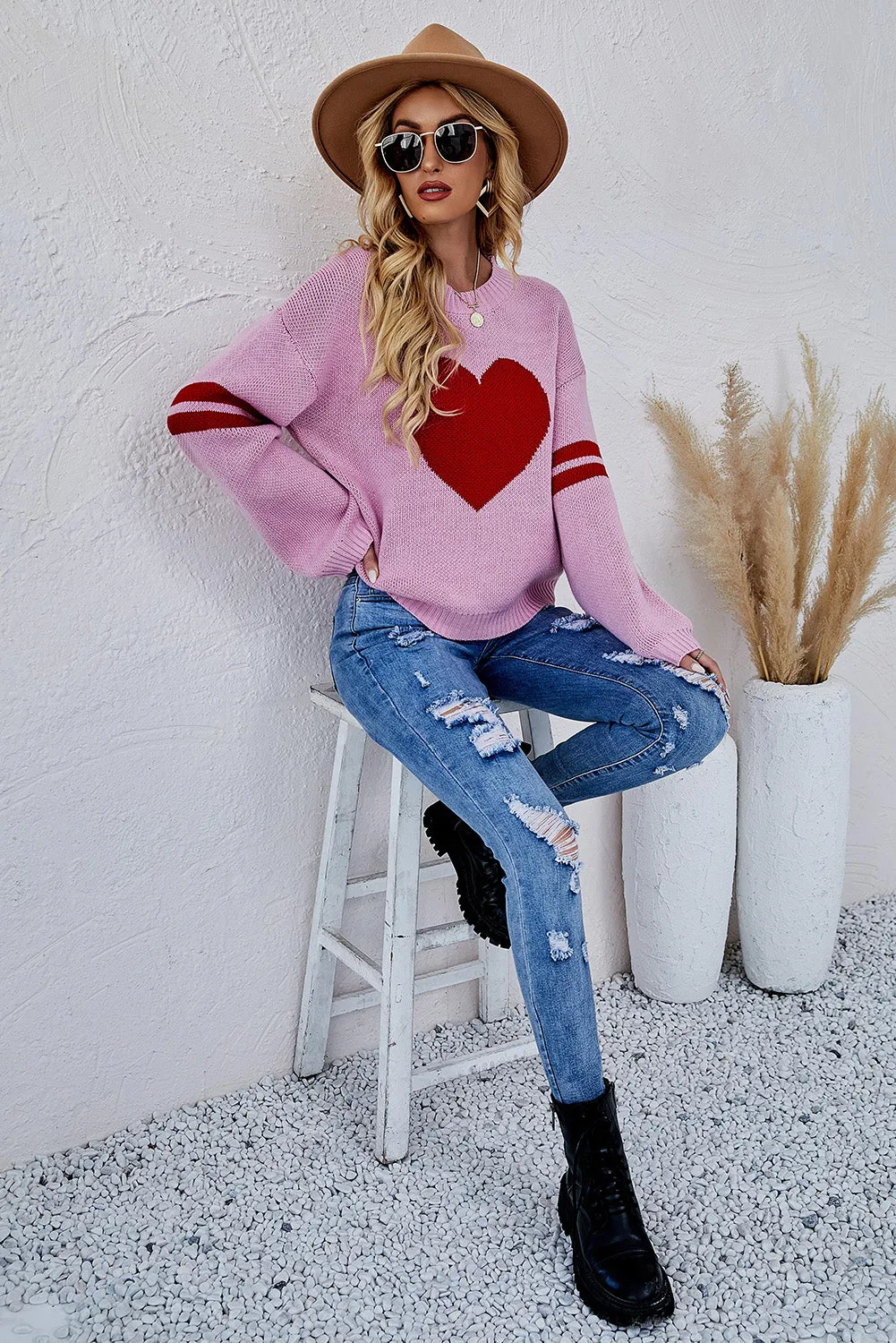 Heart Graphic Wide Sleeves Sweater