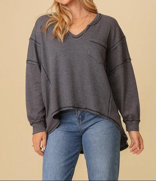 High Low Thermal Oversized Top