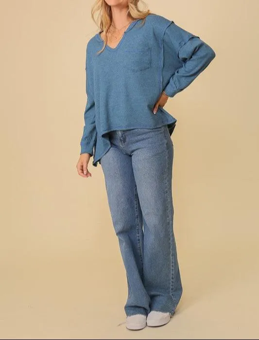 High Low Thermal Oversized Top