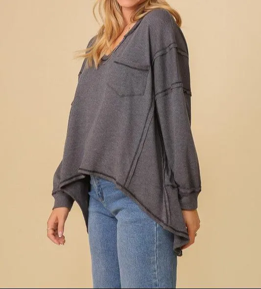 High Low Thermal Oversized Top