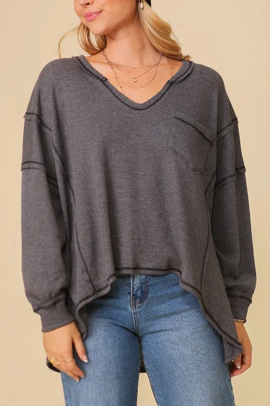 High Low Thermal Oversized Top