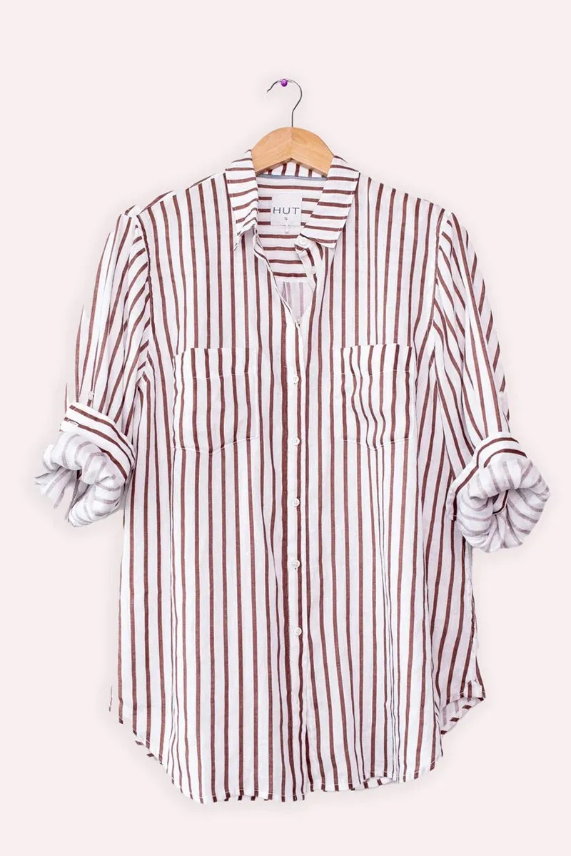 HUT - The Boyfriend Shirt - Nutmeg Stripe