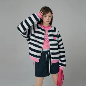 I Am The One Striped Loose-Fit Fleece Jacket