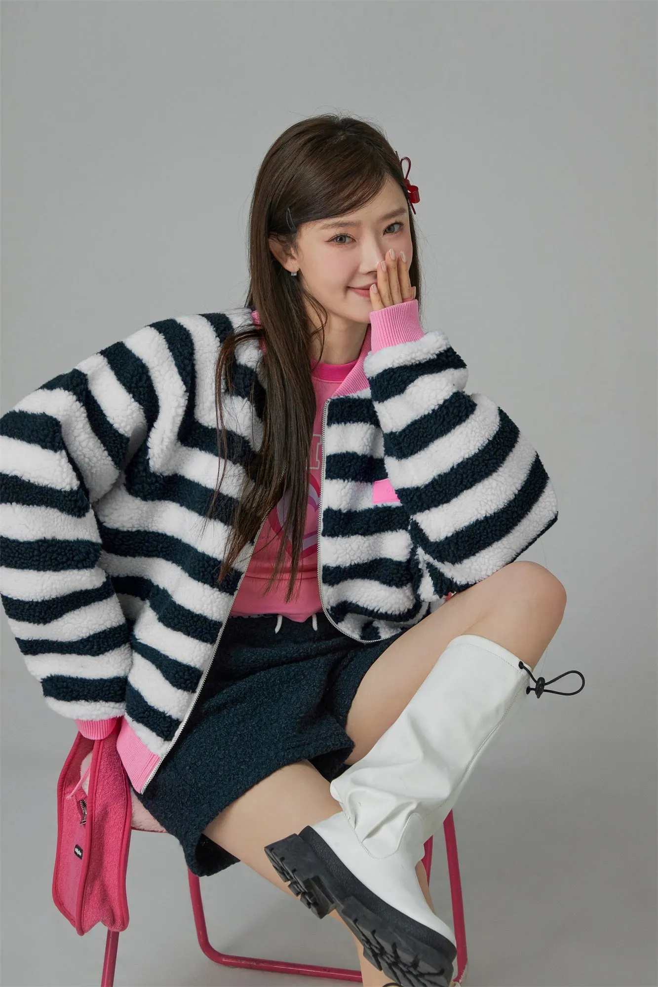 I Am The One Striped Loose-Fit Fleece Jacket