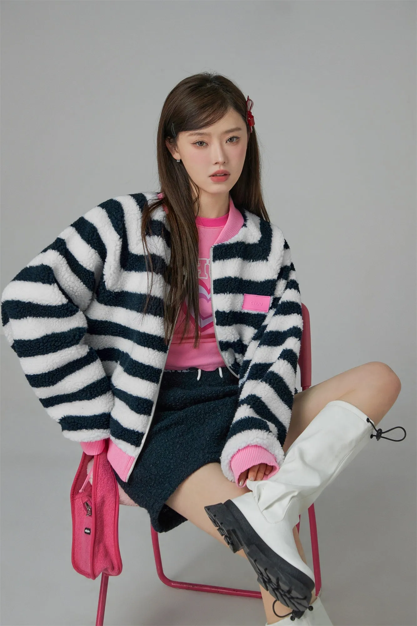 I Am The One Striped Loose-Fit Fleece Jacket