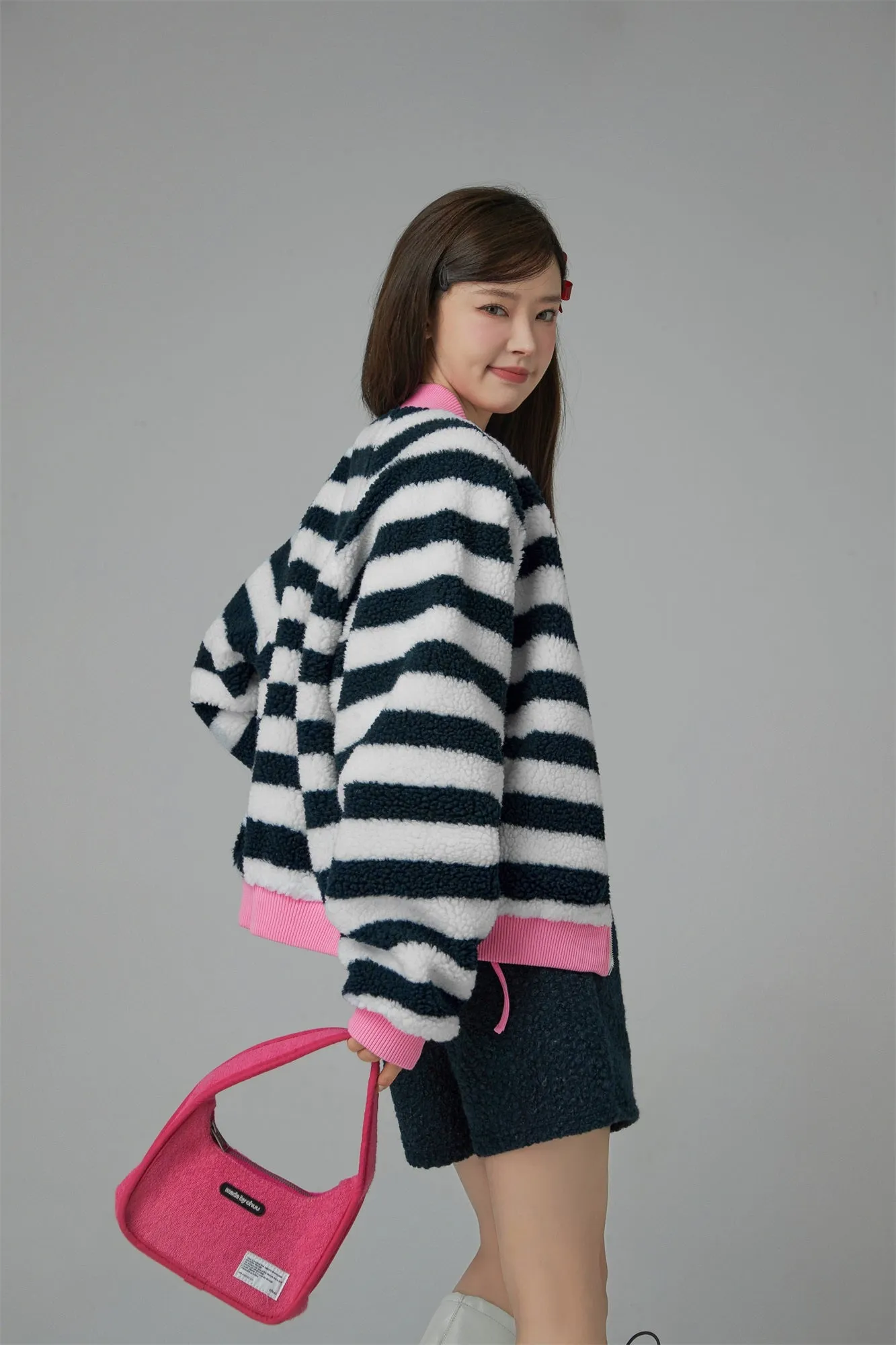 I Am The One Striped Loose-Fit Fleece Jacket