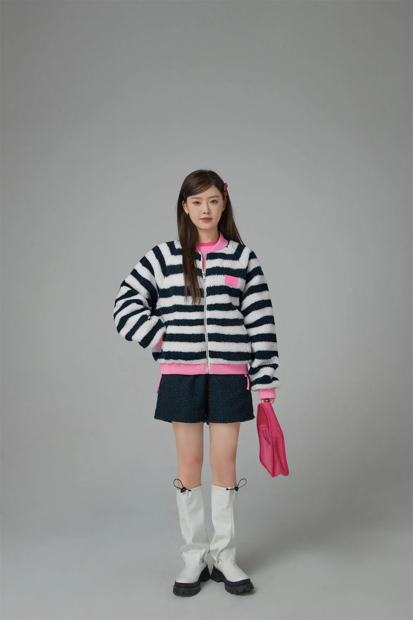 I Am The One Striped Loose-Fit Fleece Jacket