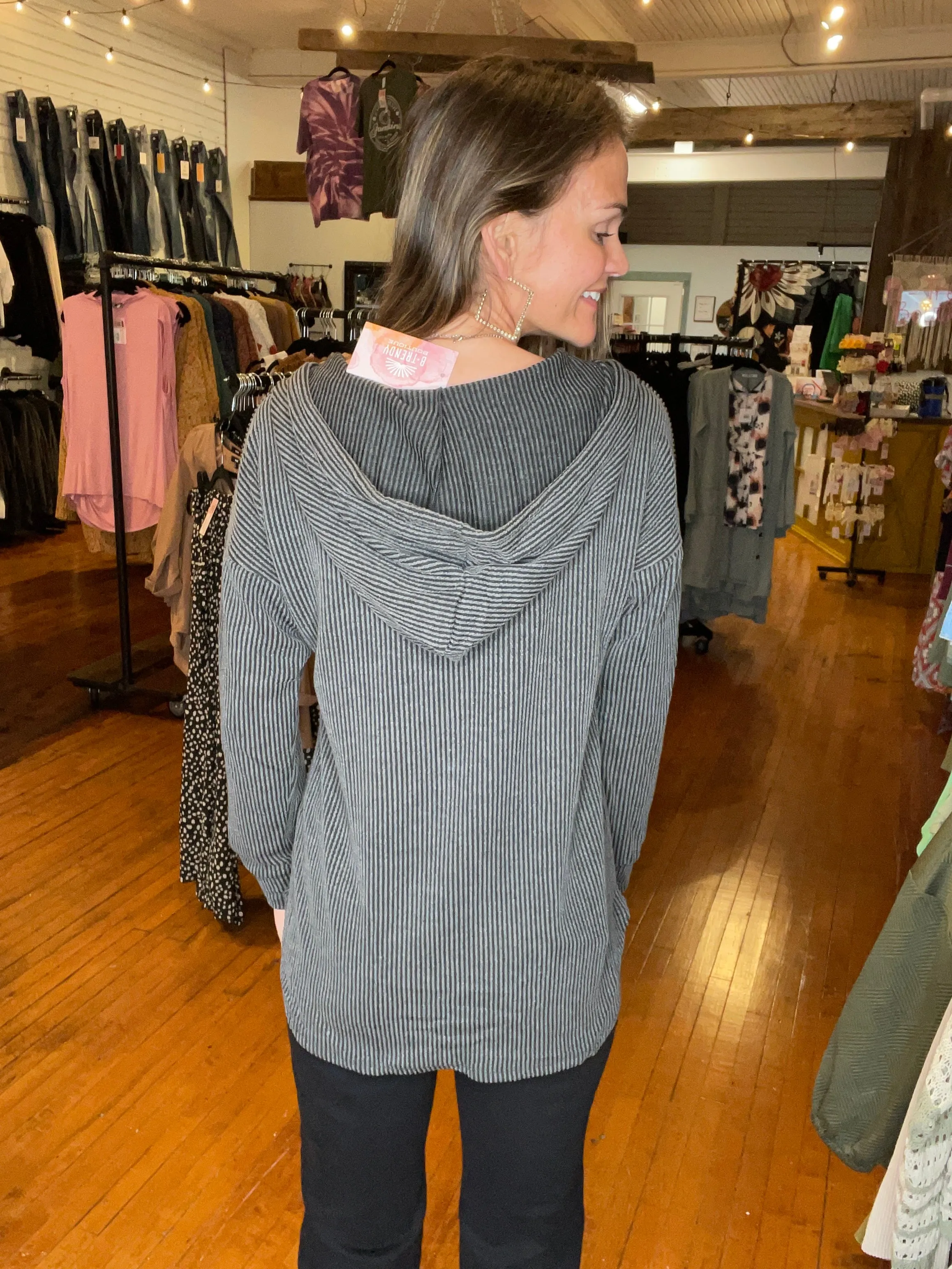 Irene Hoodie Top - Charcoal