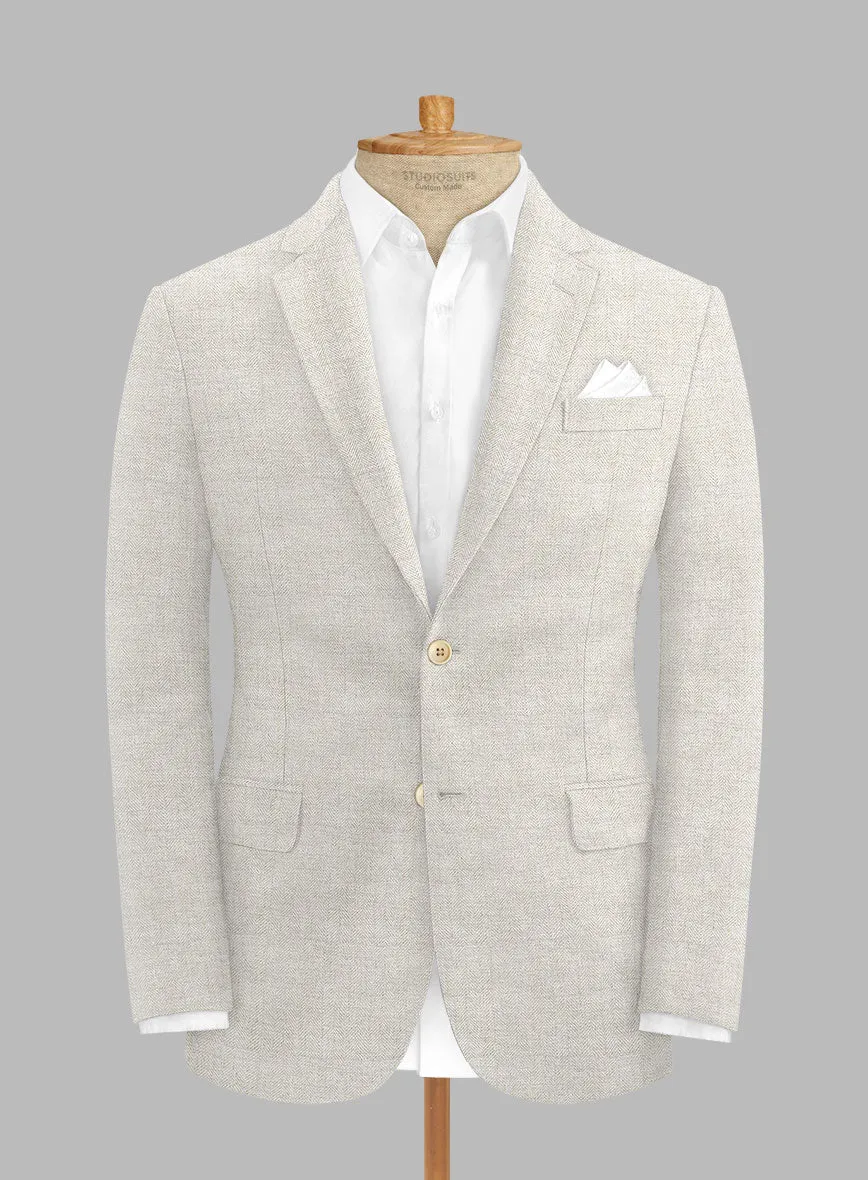 Italian Linen Herringbone Natural Beige Jacket