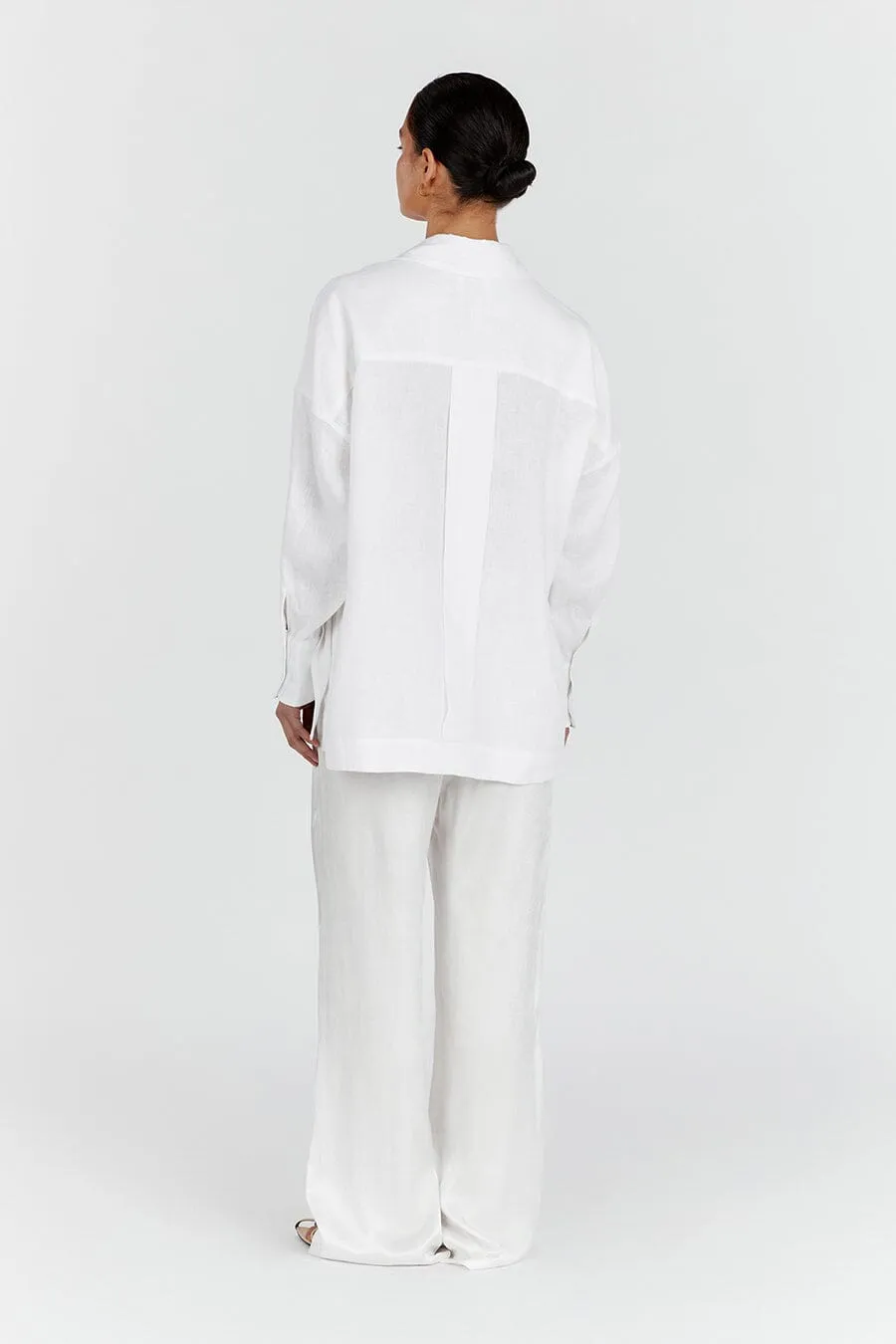 JOSIE WHITE LINEN LONG SLEEVE SHIRT