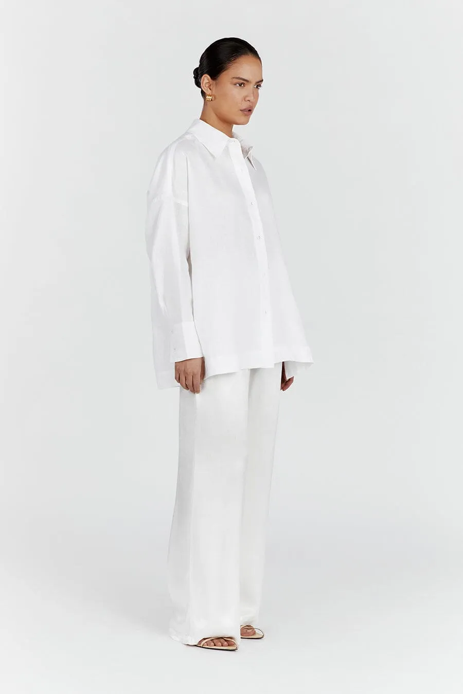 JOSIE WHITE LINEN LONG SLEEVE SHIRT