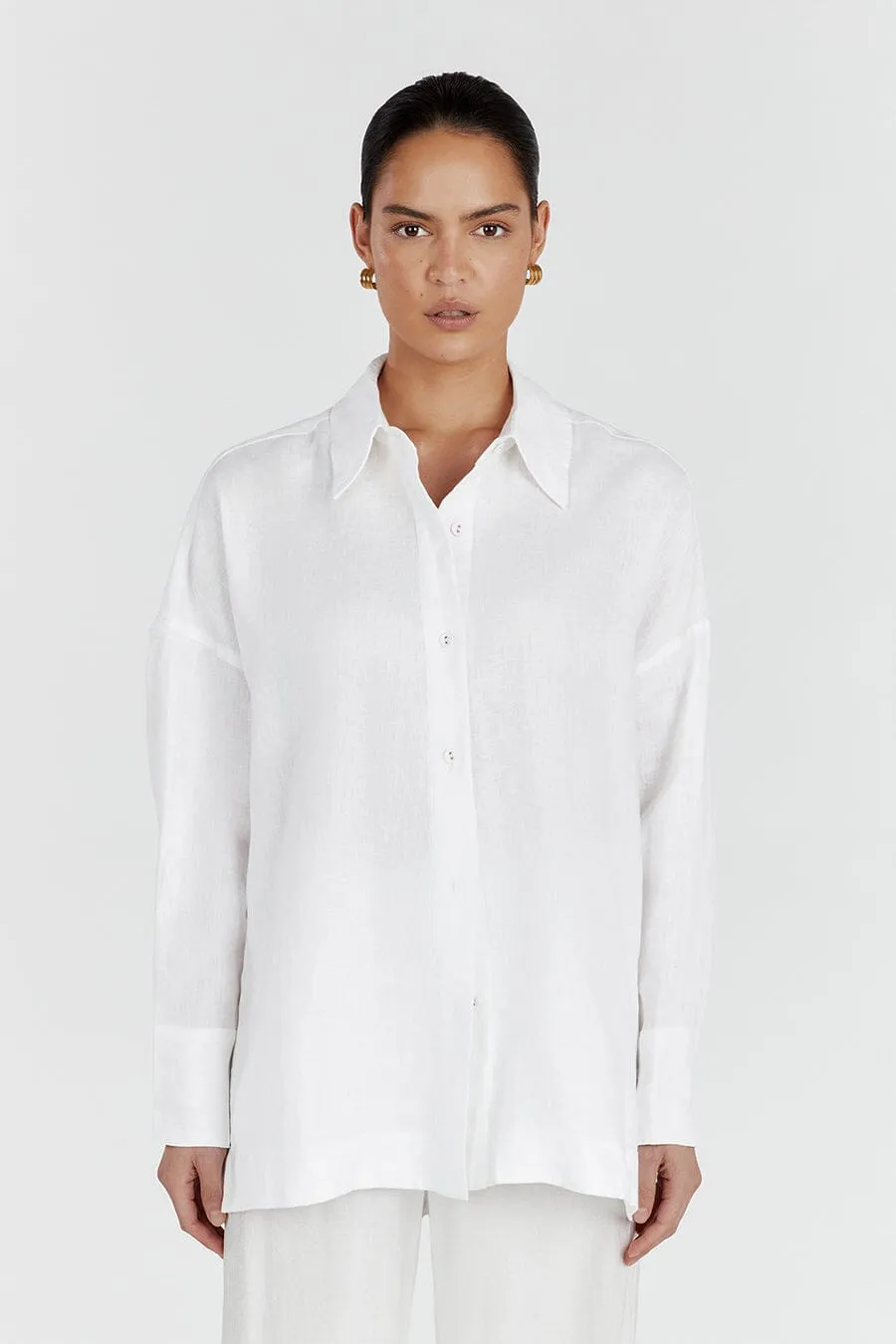 JOSIE WHITE LINEN LONG SLEEVE SHIRT