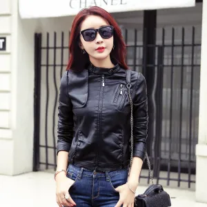 Korean Slim Look Plus Size Short Women Jacket PU Outerwear