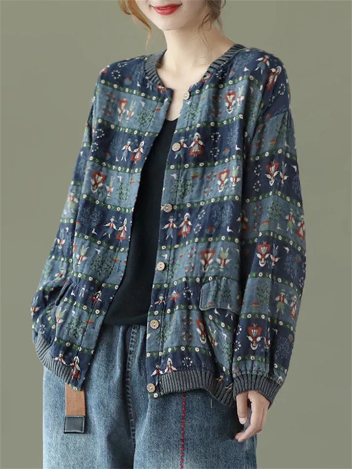 Ladies New Design Spring Autumn Printed Vintage Short Jackets