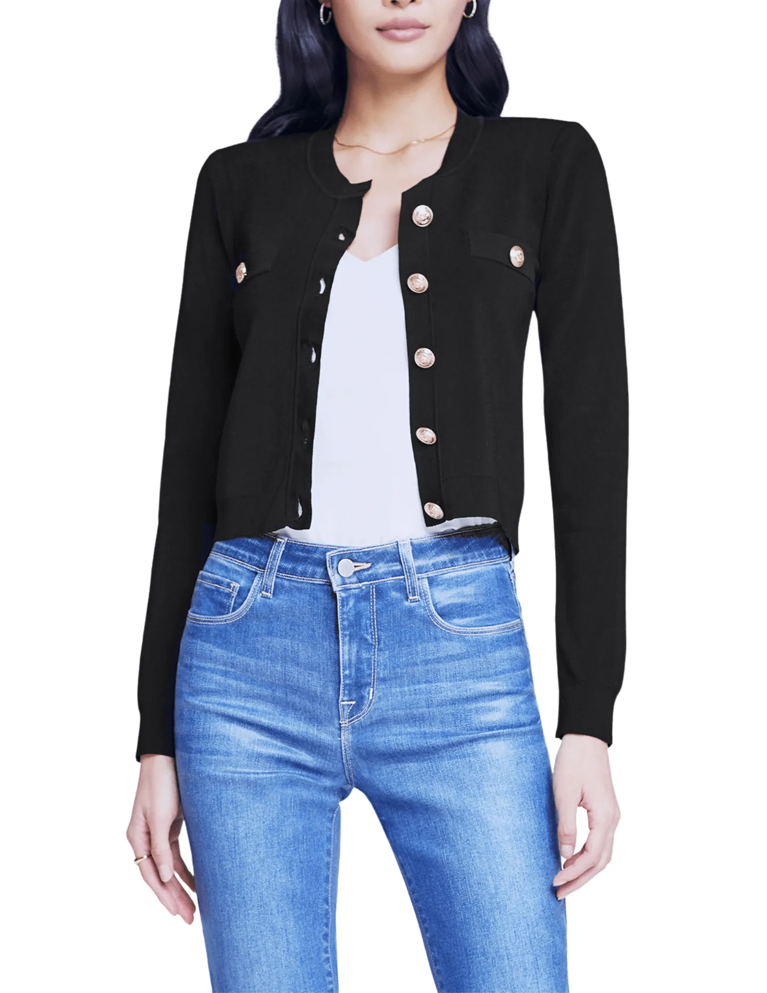 L'Agence Toulouse Cropped Crew Neck Cardigan