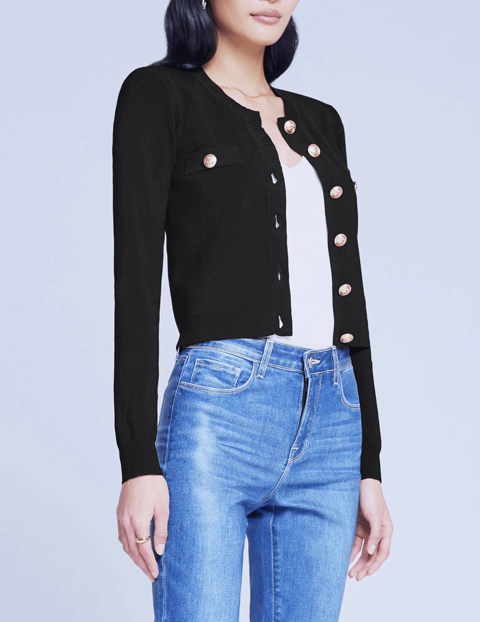 L'Agence Toulouse Cropped Crew Neck Cardigan