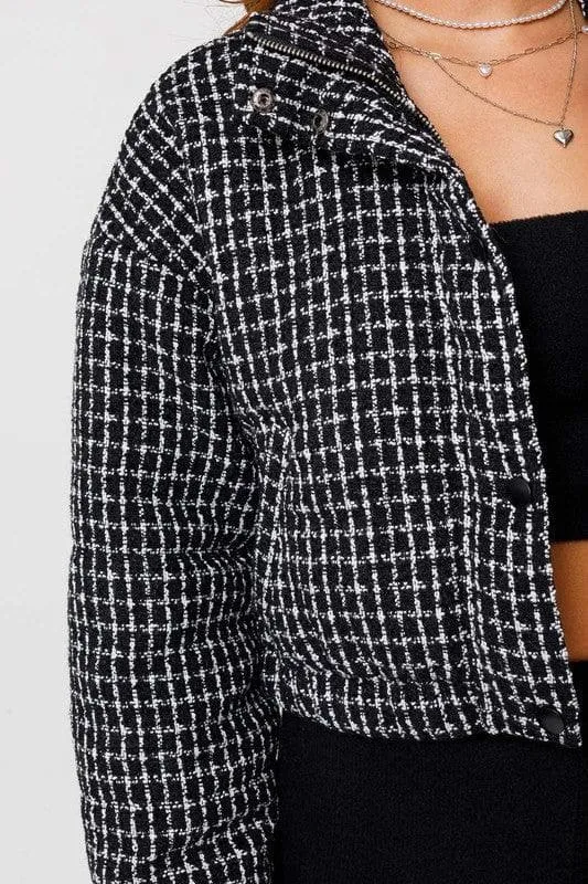 LE LIS Tweed Crop Puffer Jacket