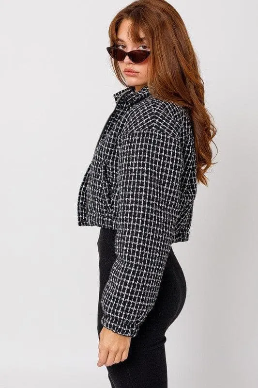 LE LIS Tweed Crop Puffer Jacket