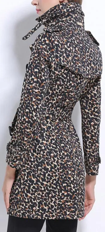 Leopard Print Short Trench Coat