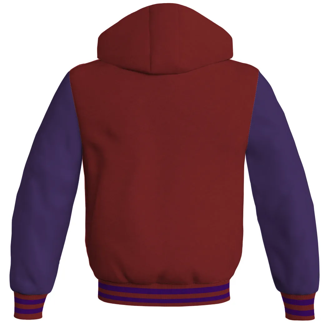 Letterman Bomber Hoodie Jacket Maroon Body Purple Leather Sleeves